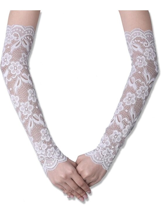 Accessories - Women Lace White 1920s Arm Sleeves Classic Bridal Elbow Length Satin Opera Glove